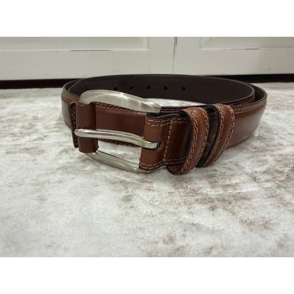 Fossil Brown Double Stitch Genuine Leather Belt 36